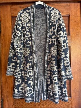 PERUVIAN CONNECTION 100% Pima Cotton Open Front Longline Sweater Cardigan US L